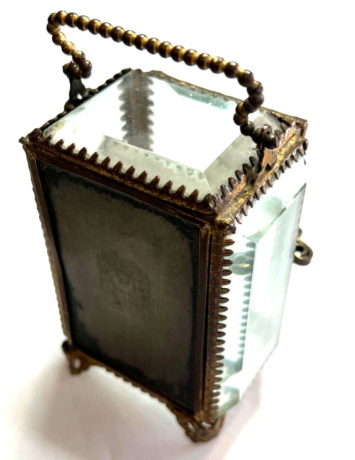 Antique Antique 19th Century Miniature French Ormolu Trinket Case Bevelled Glass Casket