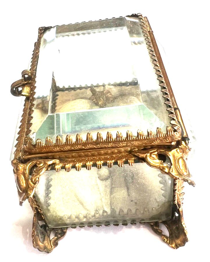 Antique Antique 19th Century Miniature French Ormolu Trinket Case Bevelled Glass Casket