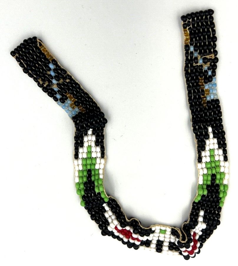 Antique Antique Art Deco Hand Beaded Choker Czech Red White Green French Jet