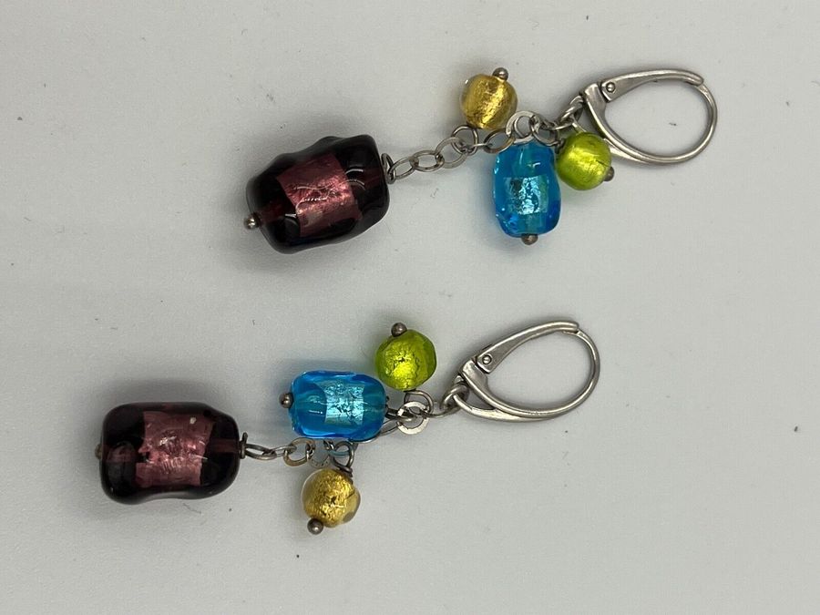 Antique Venetian Glass And Silver Earrings Pierced Ears