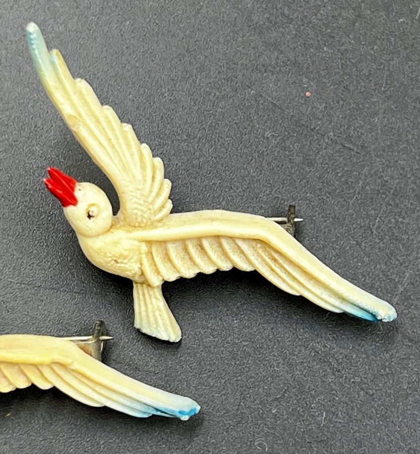 Antique Pair Antique Bakelite Brooches Art Deco Seagulls Circa 1920s