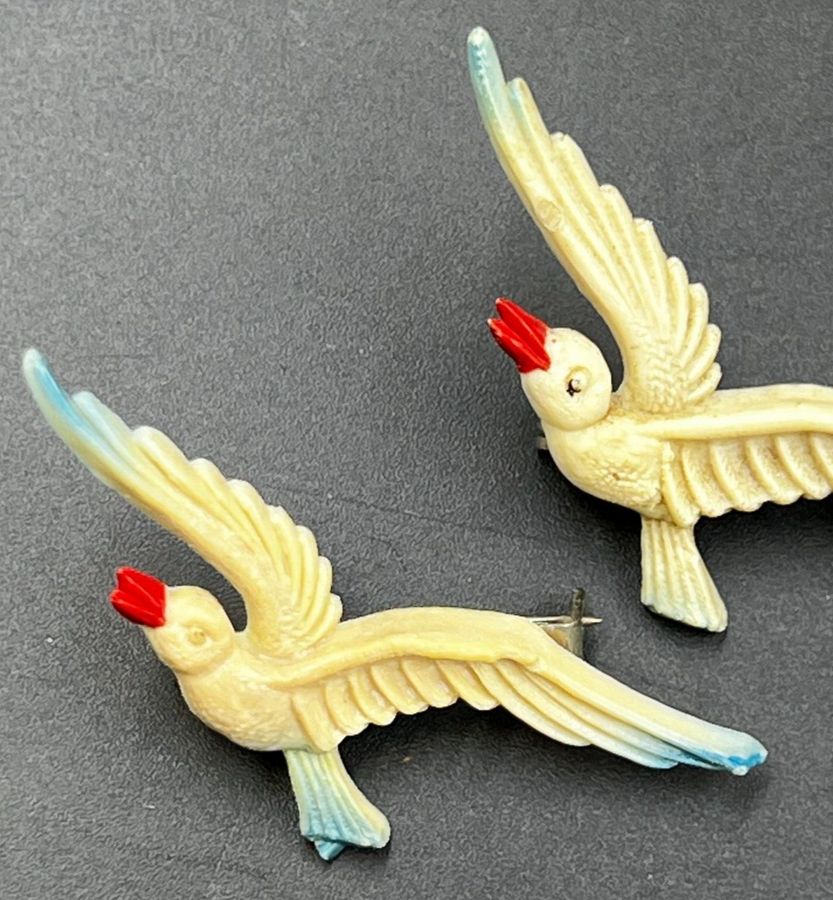 Antique Pair Antique Bakelite Brooches Art Deco Seagulls Circa 1920s