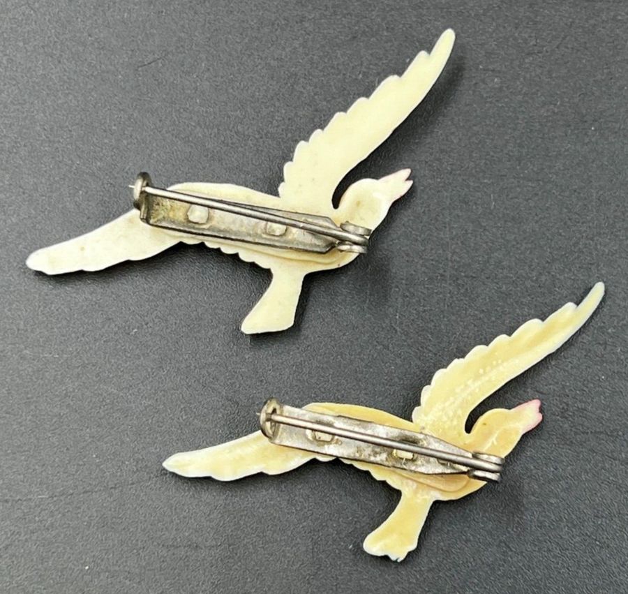 Antique Pair Antique Bakelite Brooches Art Deco Seagulls Circa 1920s