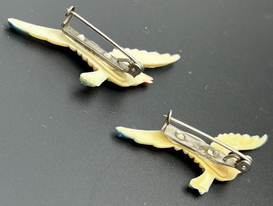 Antique Pair Antique Bakelite Brooches Art Deco Seagulls Circa 1920s