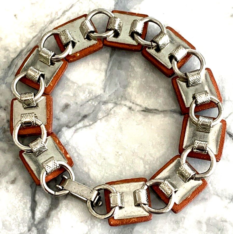 Antique Unique Vintage Art Deco Bracelet  Terracotta Tile Hand Made Designer Piece