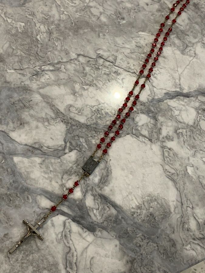 Antique Vintage Religious Czech Red Rosary Crucifix