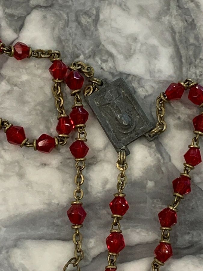 Antique Vintage Religious Czech Red Rosary Crucifix