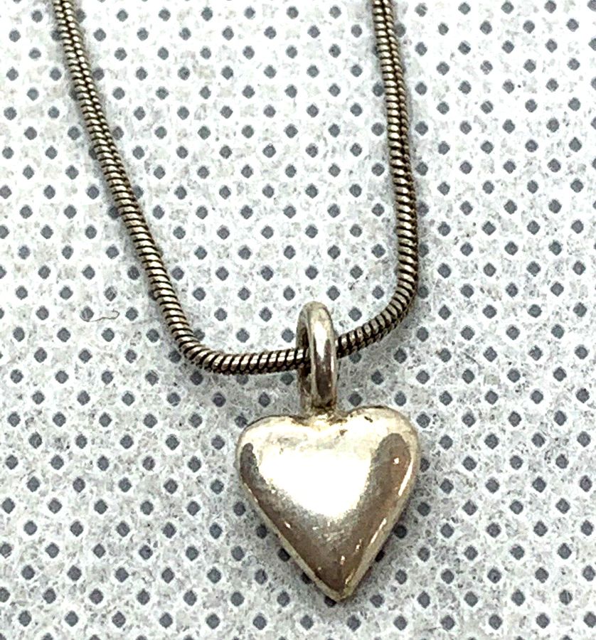 Antique Vintage Art Deco Solid Silver Heart Pendant Solid Silver Snake Chain Hallmarked