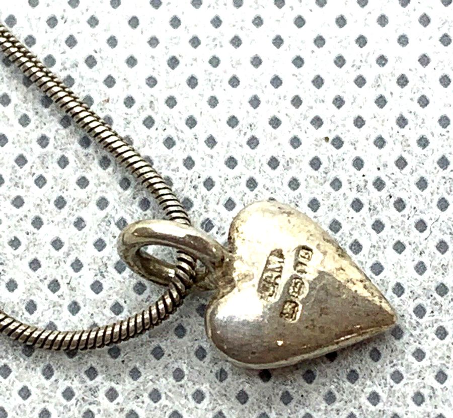 Antique Vintage Art Deco Solid Silver Heart Pendant Solid Silver Snake Chain Hallmarked