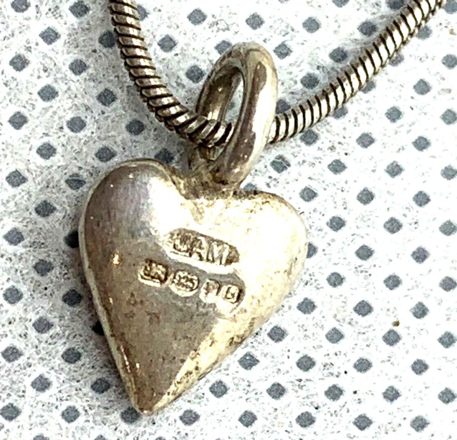 Antique Vintage Art Deco Solid Silver Heart Pendant Solid Silver Snake Chain Hallmarked