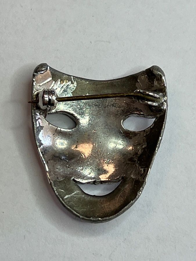 Antique Vintage Comedy and Tragedy Masks Brooch Pin Diamante