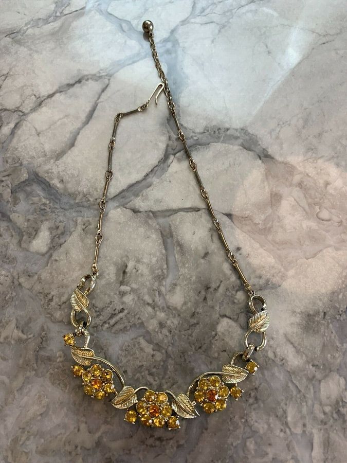 Antique Vintage Art Deco Necklace Set with Czech Yellow Stones