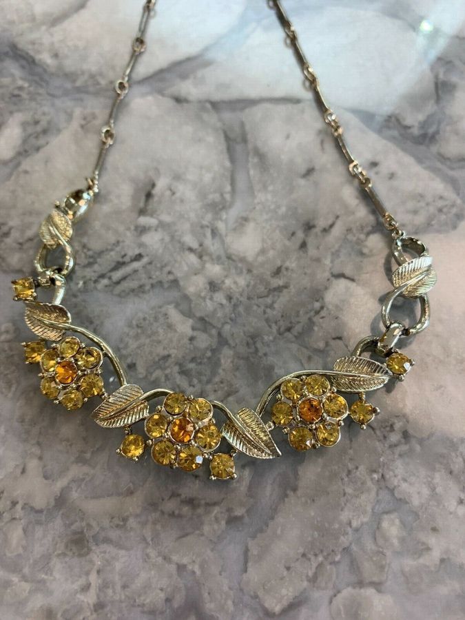 Antique Vintage Art Deco Necklace Set with Czech Yellow Stones