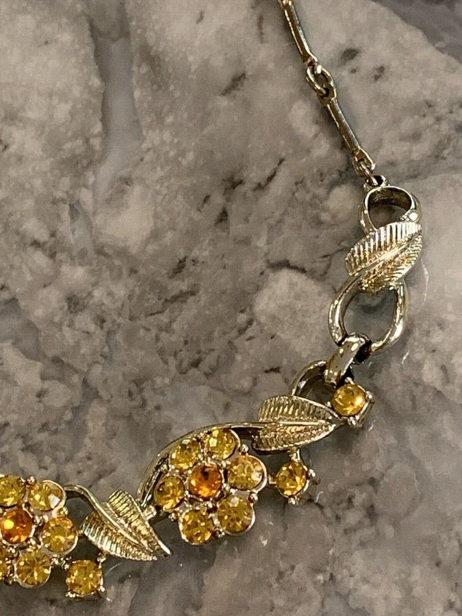 Antique Vintage Art Deco Necklace Set with Czech Yellow Stones