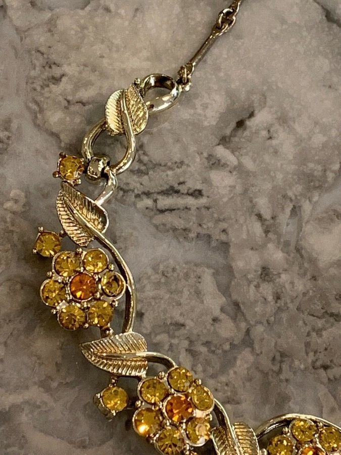 Antique Vintage Art Deco Necklace Set with Czech Yellow Stones