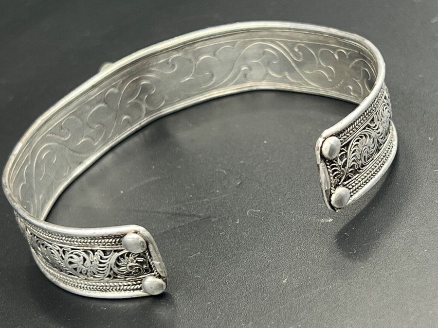 Antique Antique Solid Silver Hand Made Bangle Bracelet set with Turquoise and Corals