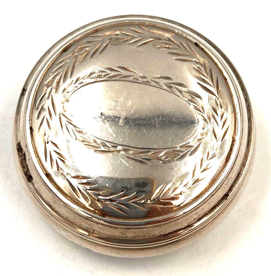 Antique Vintage Sterling Silver Round Pill Box Engraved Hallmarked 1983 Birmingham