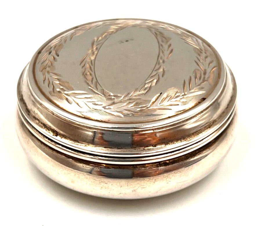 Antique Vintage Sterling Silver Round Pill Box Engraved Hallmarked 1983 Birmingham