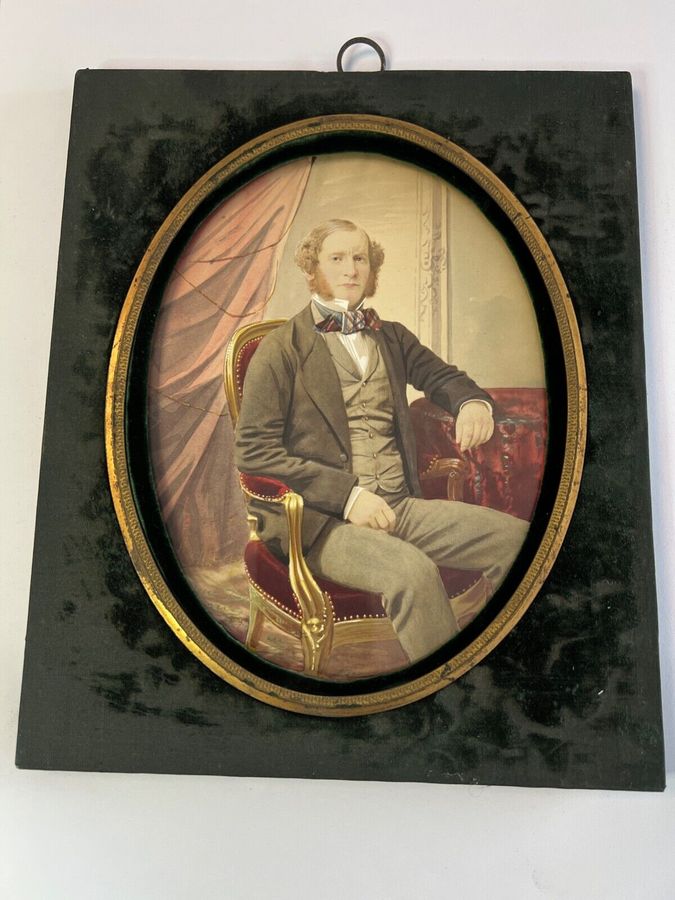 Antique Antique Victorian  Watercolour  of Seated Gentleman Framed & Signed Indistinctly