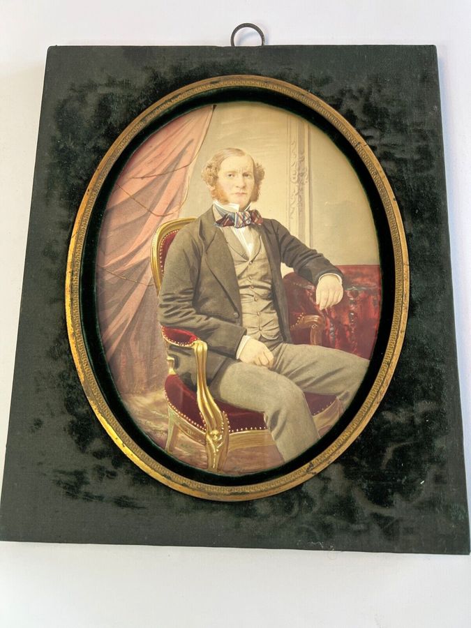 Antique Antique Victorian  Watercolour  of Seated Gentleman Framed & Signed Indistinctly