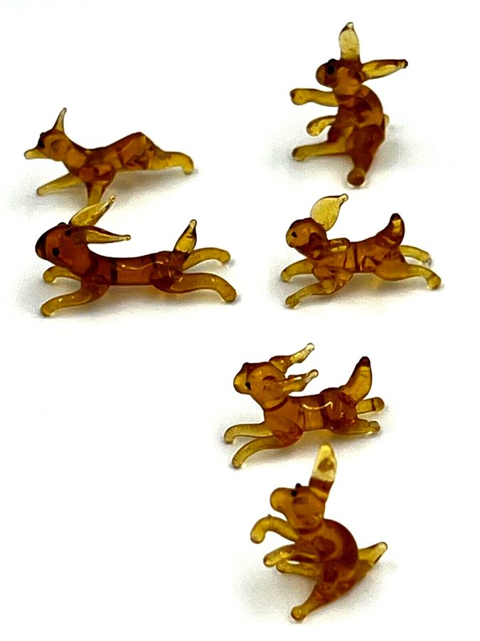 Antique Vintage Murano Venetian Glass Animals Miniature Lampwork  Rabbits x 6