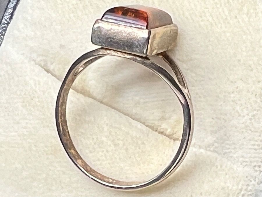 Antique Vintage Silver Ring set with Natural Baltic Amber  Hallmarked Size S