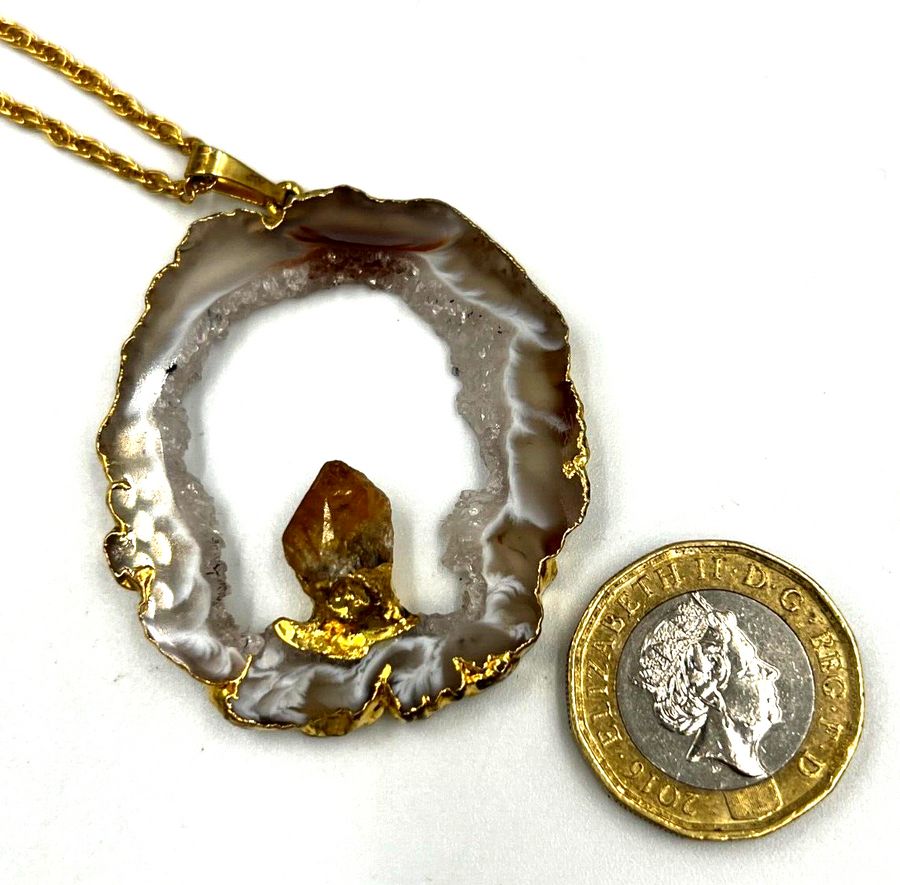 Antique Vintage Crystal & Citrine Gold Plated Pendant on Plated Chain