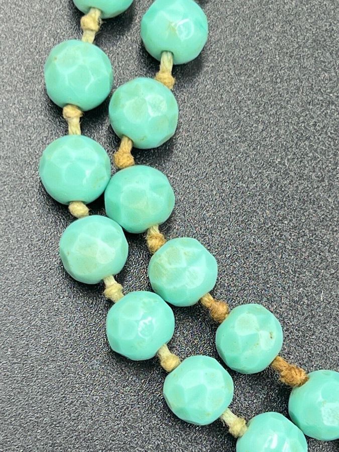 Antique Antique Flapper Faceted Necklace Art Deco Extra Long Czech Turquoise