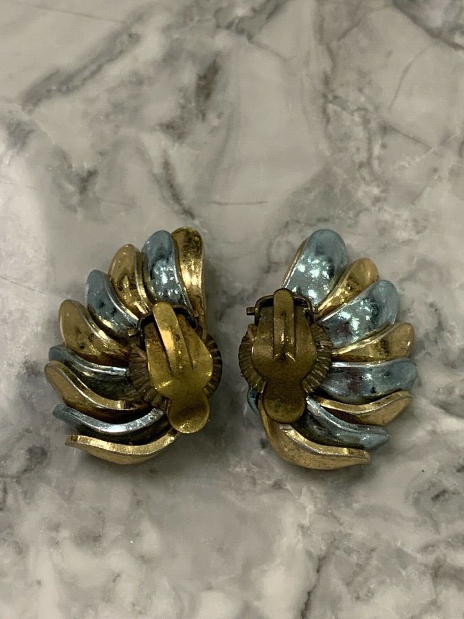 Antique Antique Egyptian Revival Clip on Earrings  Vintage Art Deco