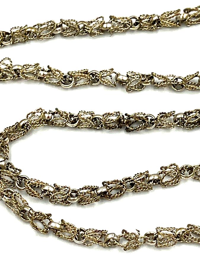 Antique Antique long Silver Filigree Flapper Necklace & Bracelet Set Circa 1910-1920s