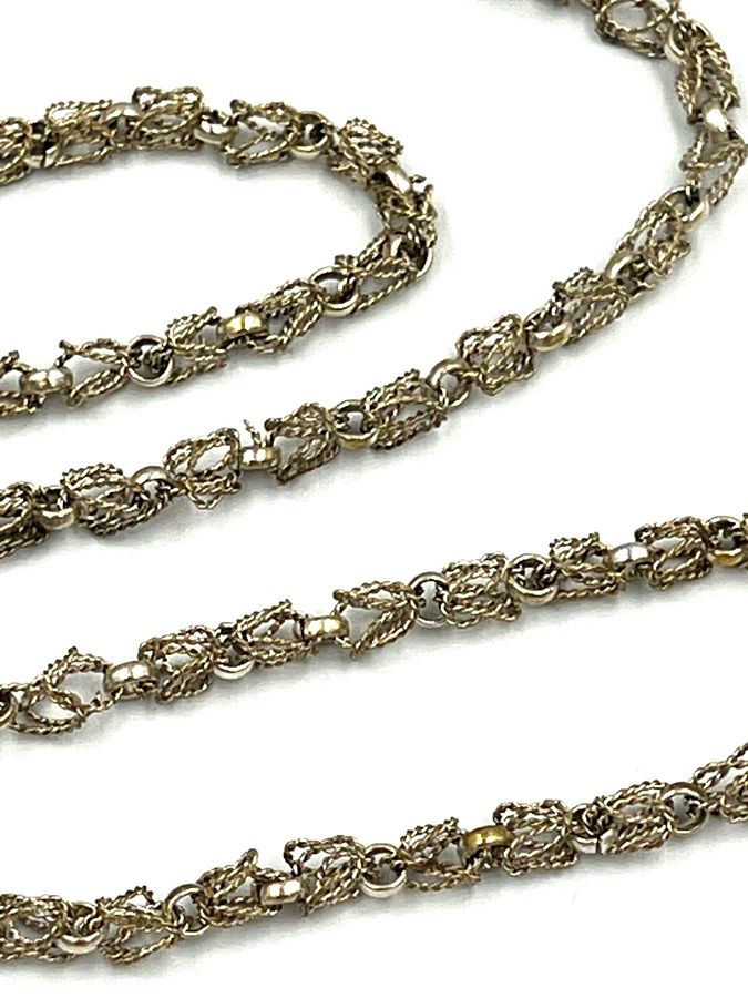 Antique Antique long Silver Filigree Flapper Necklace & Bracelet Set Circa 1910-1920s