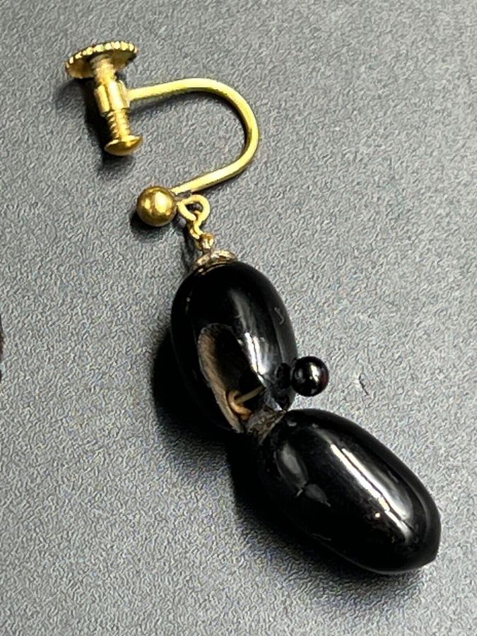 Antique Antique Earrings Whitby Jet and Rolled Gold