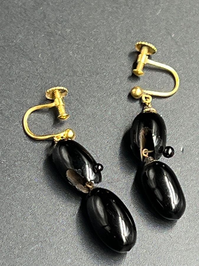 Antique Antique Earrings Whitby Jet and Rolled Gold