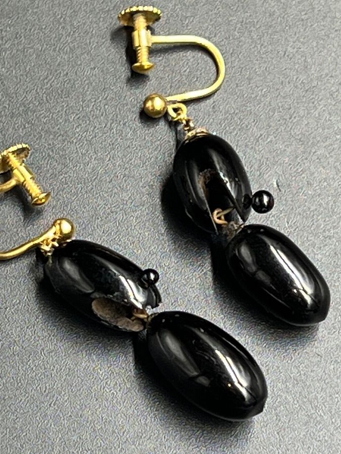 Antique Antique Earrings Whitby Jet and Rolled Gold