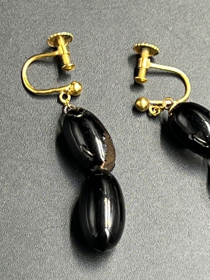 Antique Antique Earrings Whitby Jet and Rolled Gold