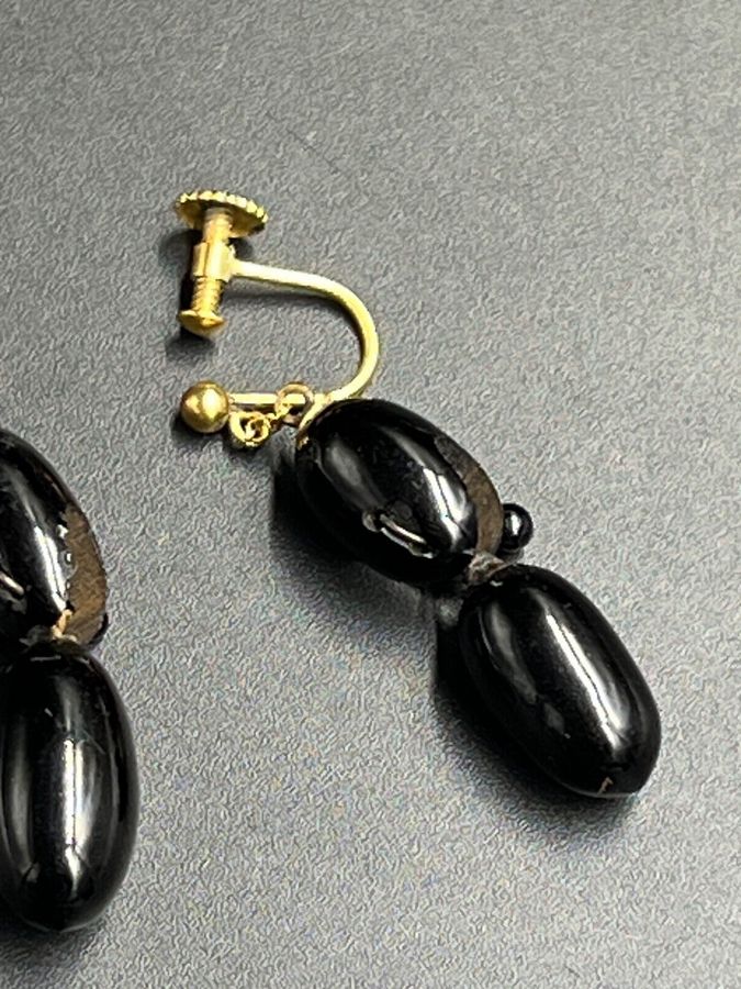 Antique Antique Earrings Whitby Jet and Rolled Gold