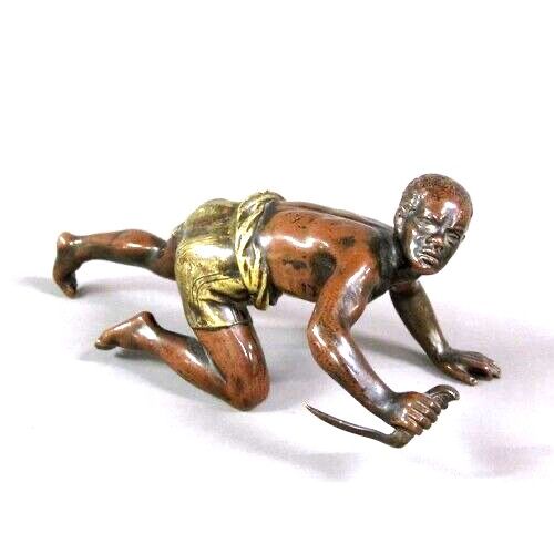 Antique Antique Franz Bergman patent design cold painted bronze figure of an African Warrior with knife drawn superb cold painted bronze .