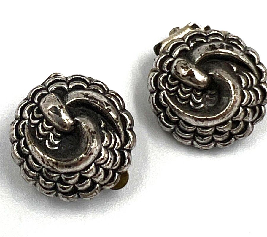 Antique Antique Silver  Plated Art Deco Pair Clip On Earrings