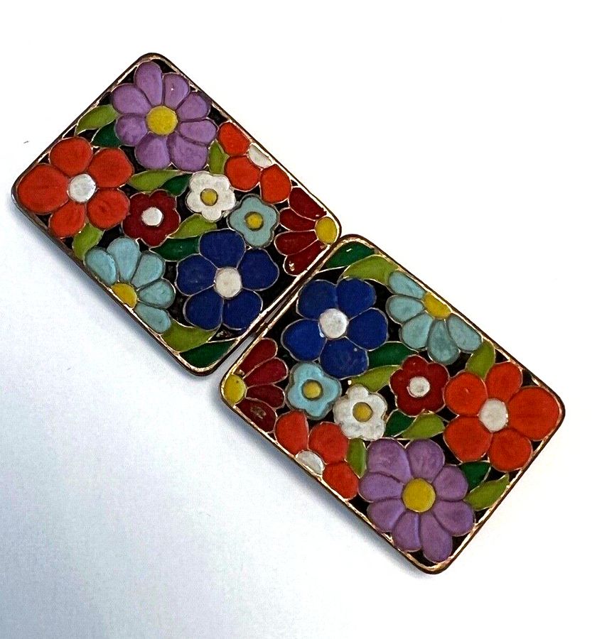 Antique Antique Vintage Art Deco Enamelled Buckle 2 Piece