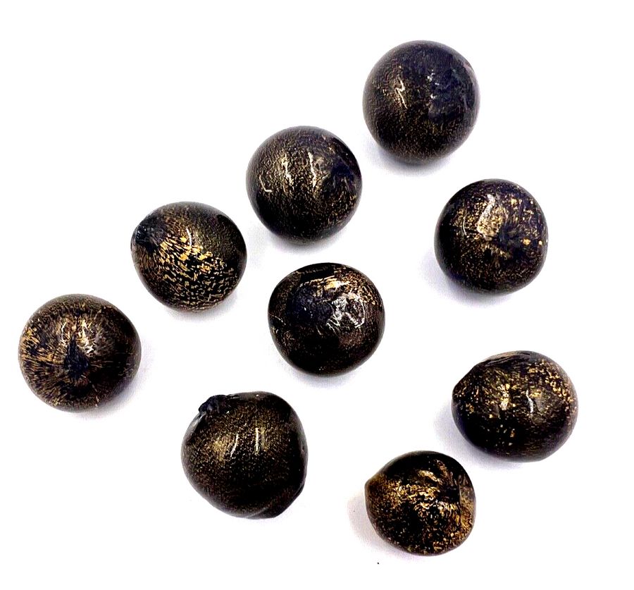 Antique Antique Group of 9 Venetian ? Glass Marbles with Pontil Mark Blue and Gold Large