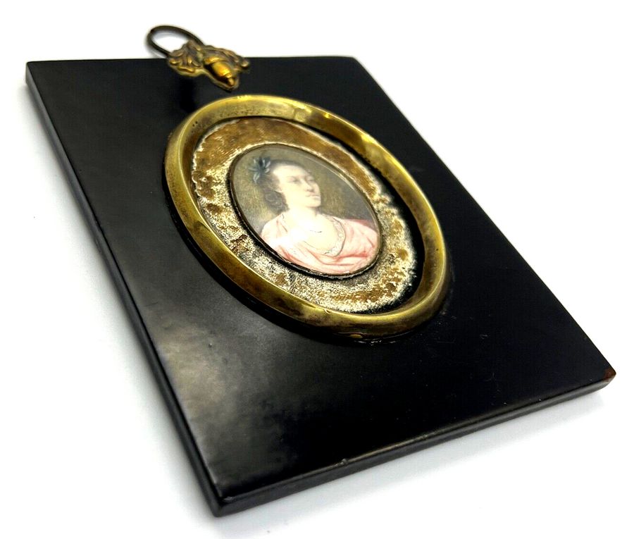 Antique Antique 19th Century Miniature Portrait of a lady in  Watercolour Ebonised Frame