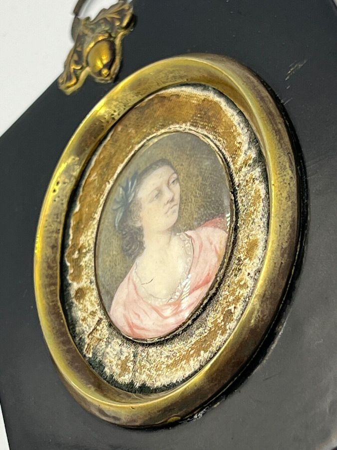 Antique Antique 19th Century Miniature Portrait of a lady in  Watercolour Ebonised Frame