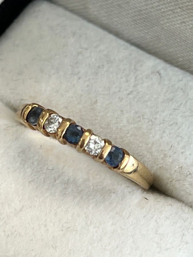 Antique Vintage Art Deco 9CT Gold Sapphire and Diamond Half Hoop Ring Size L Hallmarked