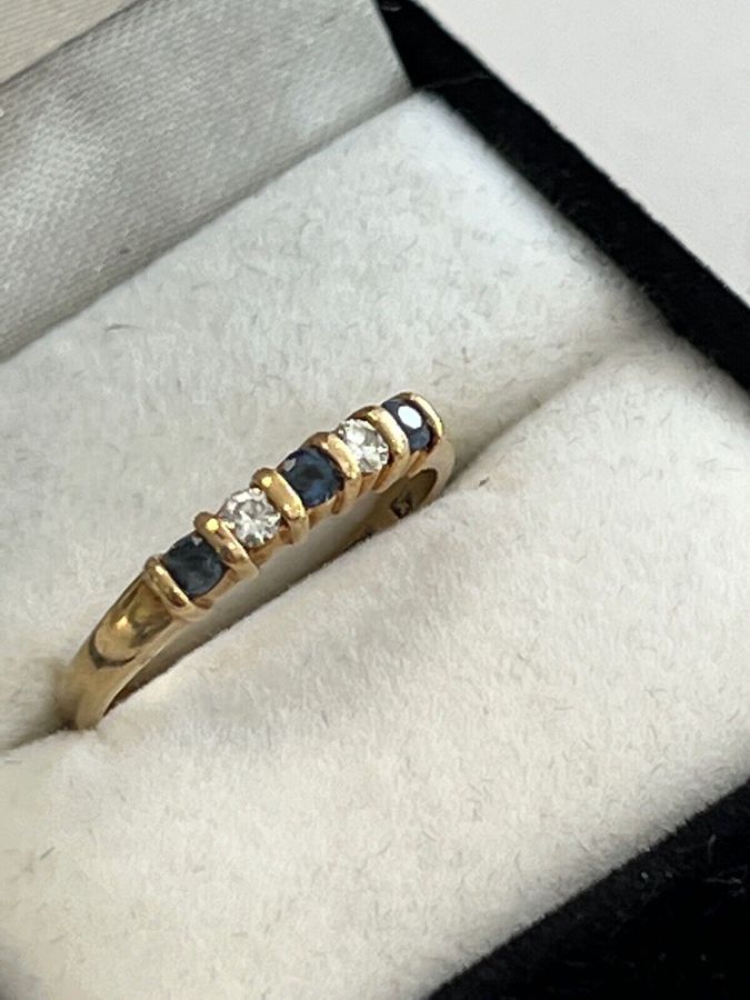 Antique Vintage Art Deco 9CT Gold Sapphire and Diamond Half Hoop Ring Size L Hallmarked