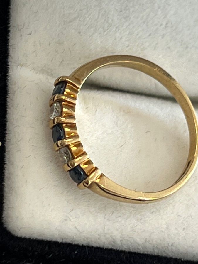 Antique Vintage Art Deco 9CT Gold Sapphire and Diamond Half Hoop Ring Size L Hallmarked