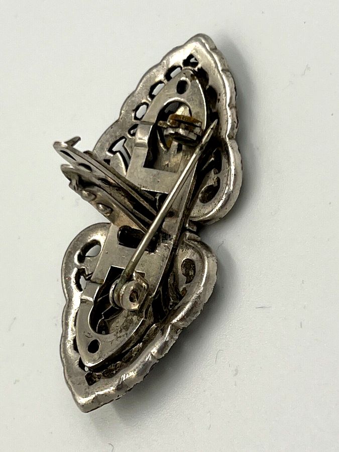 Antique Vintage Art Deco Brooch Pin Dress Clip Marcasite 2 x Detachable  Dress Clips