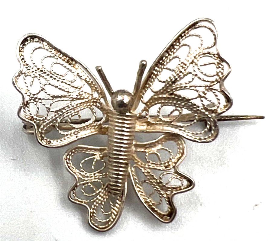 Antique Antique Art Deco Silver Butterfly Brooch Filigree