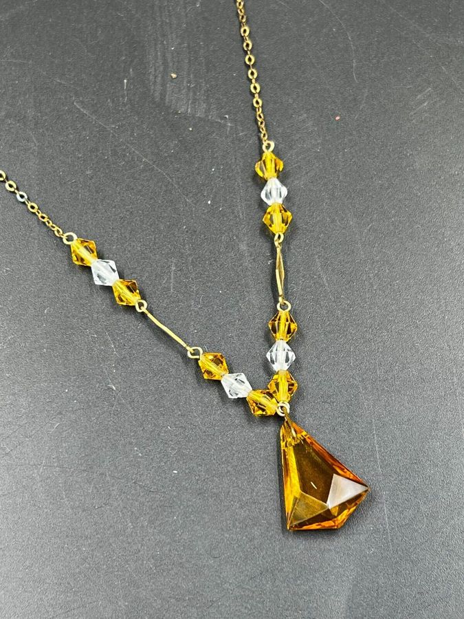 Antique Antique Rivière Art Deco Necklace Choker C 1920s Facet Cut Czech Citrine