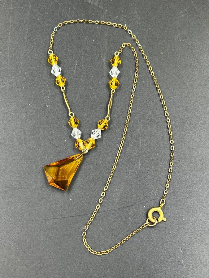 Antique Antique Rivière Art Deco Necklace Choker C 1920s Facet Cut Czech Citrine