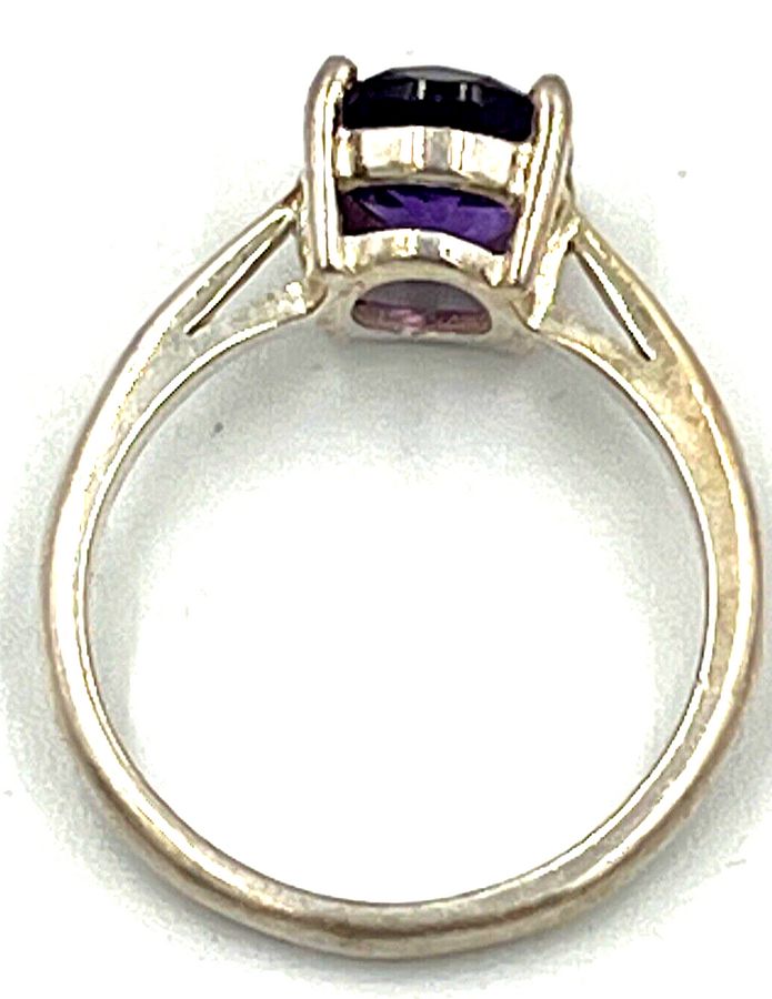 Antique Vintage Sterling Silver Amethyst Ring Size Q Large Solitaire Amethyst